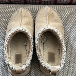 Ugg Tan Suede Slippers with White Trim